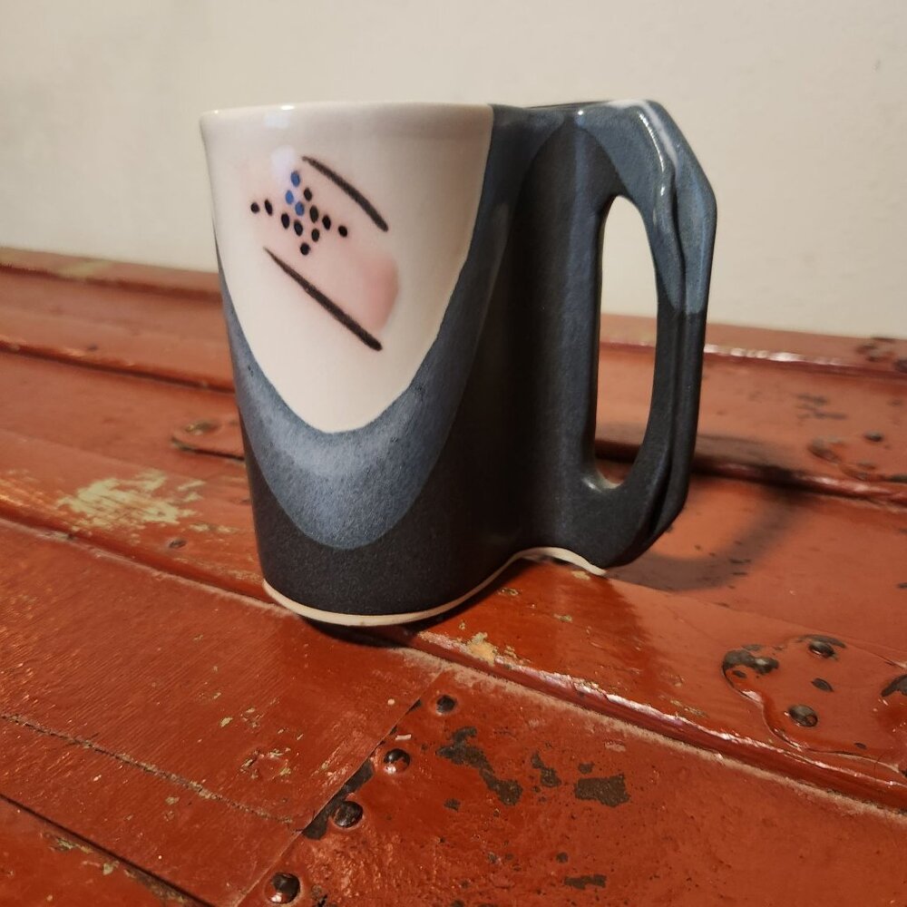 Mint Signed HILBORN Studio Art Pottery Mug Coffee Teacup Grey Hues Stoneware